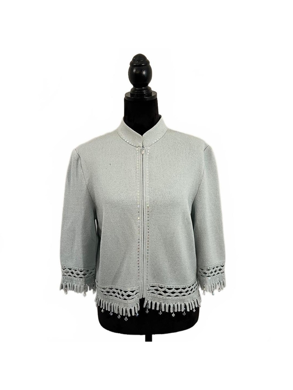 Vintage St. John Evening Blue Beaded Fringe Hem Jacket Occasion Wedding 2000’s